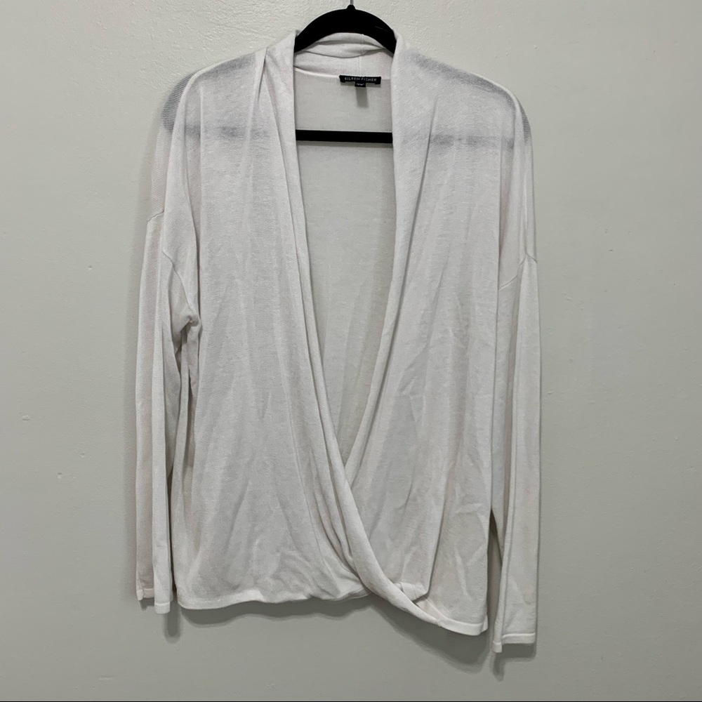 Eileen Fisher Tencel and Merino Wool Faux Wrap Longsleeve Top White Size Large